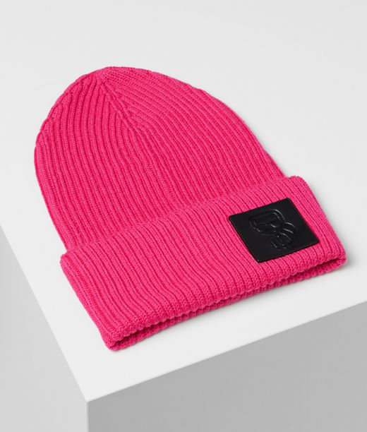 Karl Lagerfeld Unisexe Bonnet Avec Écusson K/ikonik Rose 40% viscose, 30% nylon, 27% polyester, 3% cachemire, Taille: OneSize