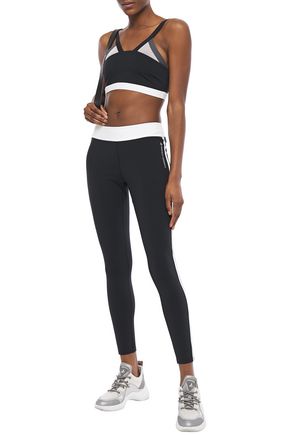 PERFECT MOMENT MESH-TRIMMED LOGO-PRINT STRETCH-JERSEY SPORTS BRA,3074457345621935520