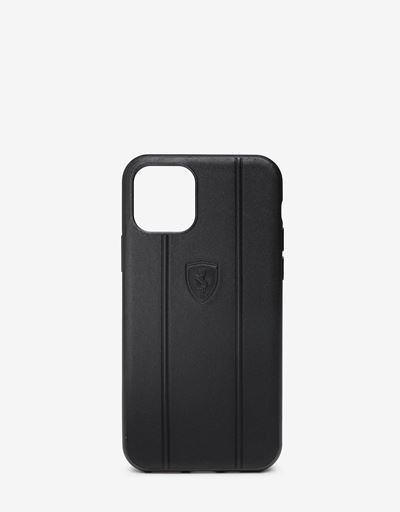 Cover rigida in pelle nera con Scudetto in rilievo per iPhone 11 Pro
