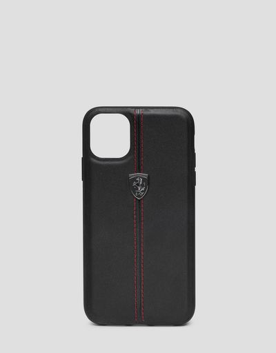 Cover rigida in pelle nera per iPhone 11