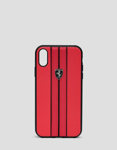 Cover rigida rossa con impunture a contrasto per iPhone XR