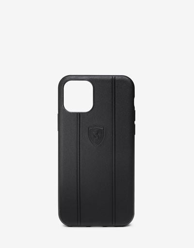 Cover rigida in pelle nera con Scudetto inciso per iPhone 11
