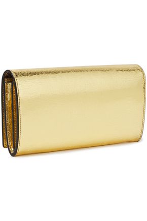 Roberto Cavalli Embellished Metallic Cracked-leather Continental Wallet In Gold