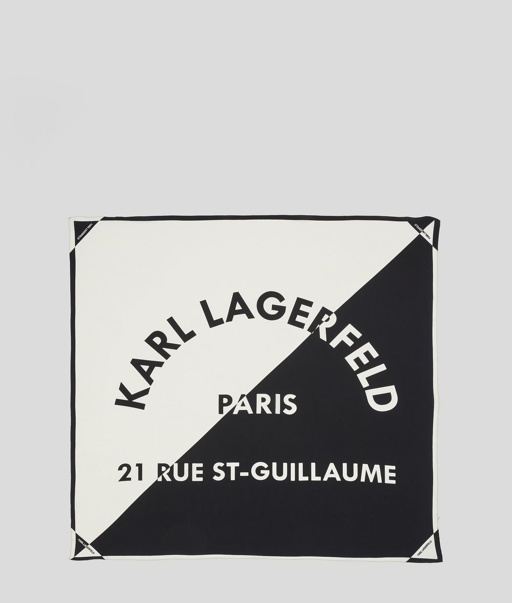 Karl Lagerfeld Donna Foulard Rue St-guillaume Bianco E Nero 100% Seta, Taglia: OneSize