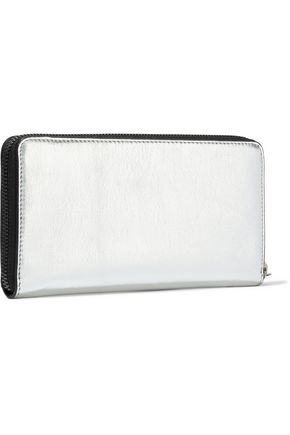 Stella Mccartney Stars Metallic Faux Textured-leather Continental Wallet In Silver