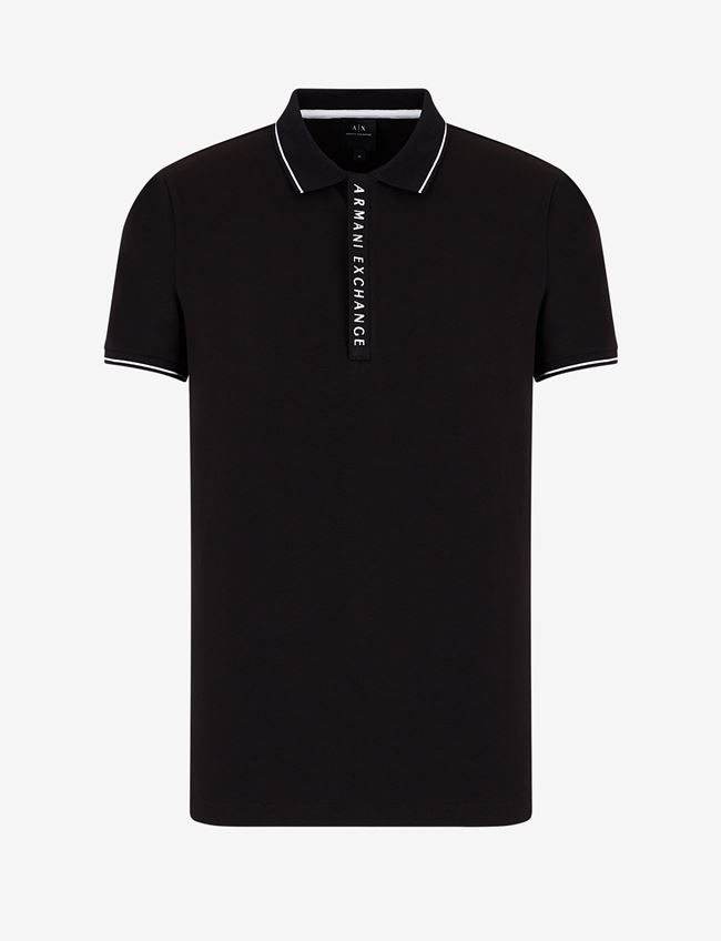 Armani Exchange Polo A Maniche Corte Nero Cotone, Elastan