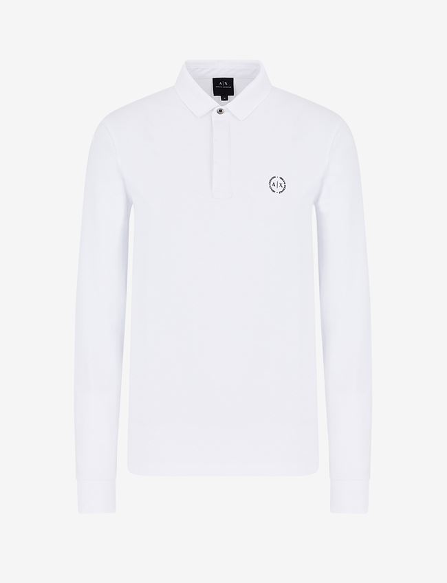 Armani Exchange Polo A Maniche Lunghe Bianco Cotone, Elastan