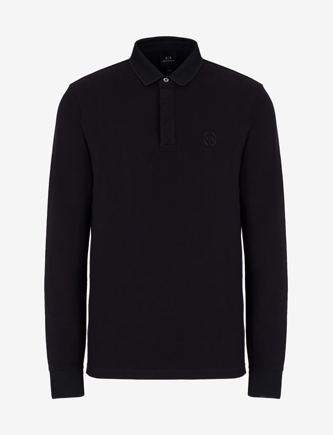 Armani Exchange Polo A Maniche Lunghe Nero Cotone, Elastan