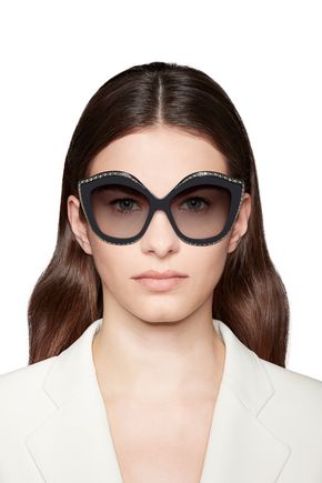 Gucci Oversized Butterfly-frame Embellished Acetate Sunglasses In Black
