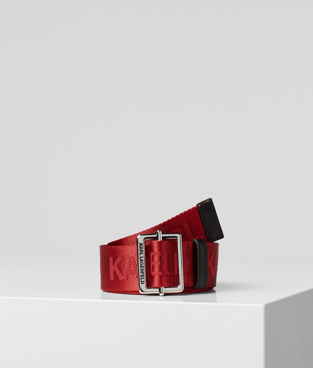 Karl Lagerfeld Donna K/cintura In Fettuccia Con Logo Rosso 100% Poliammide, Taglia: OneSize