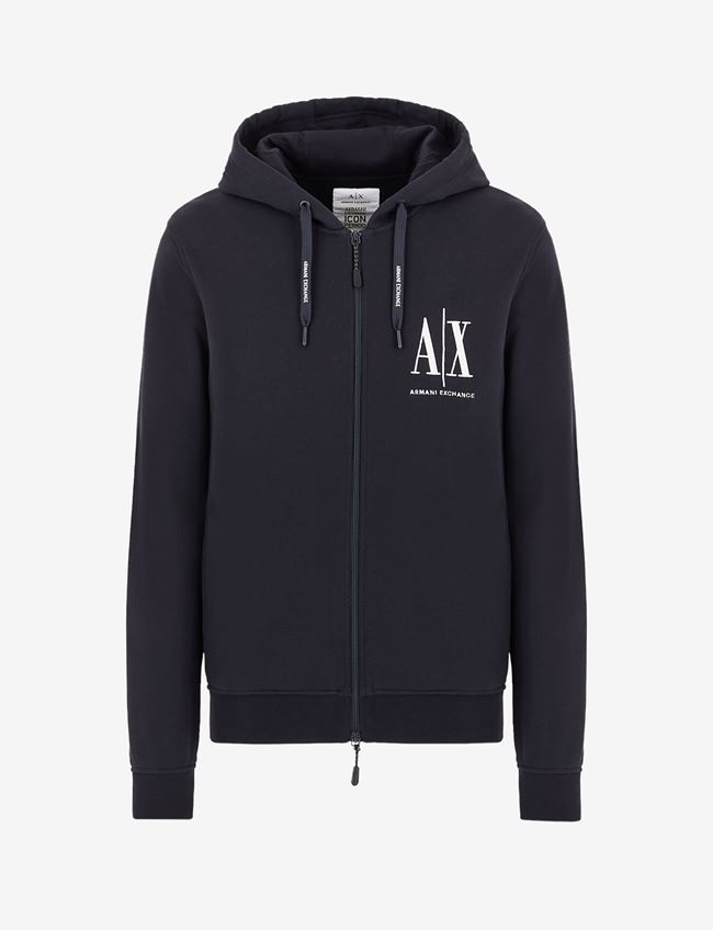 Armani Exchange Felpa Con Cappuccio Blu Navy Cotone