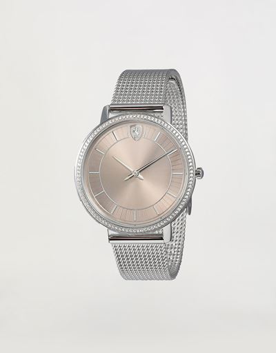 Orologio Ultraleggero donna con cristalli e bracciale in maglie d'acciaio