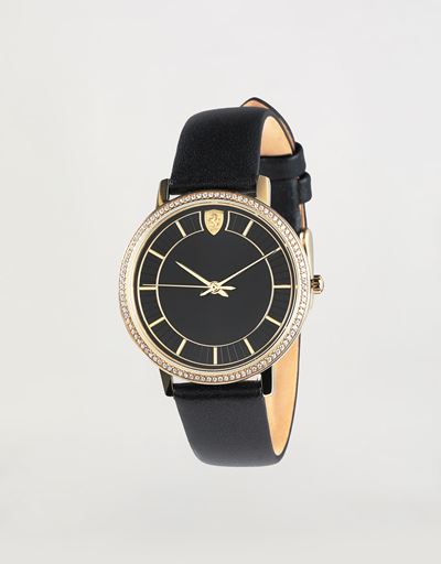 Orologio Ultraleggero donna color oro con quadrante nero e cristalli