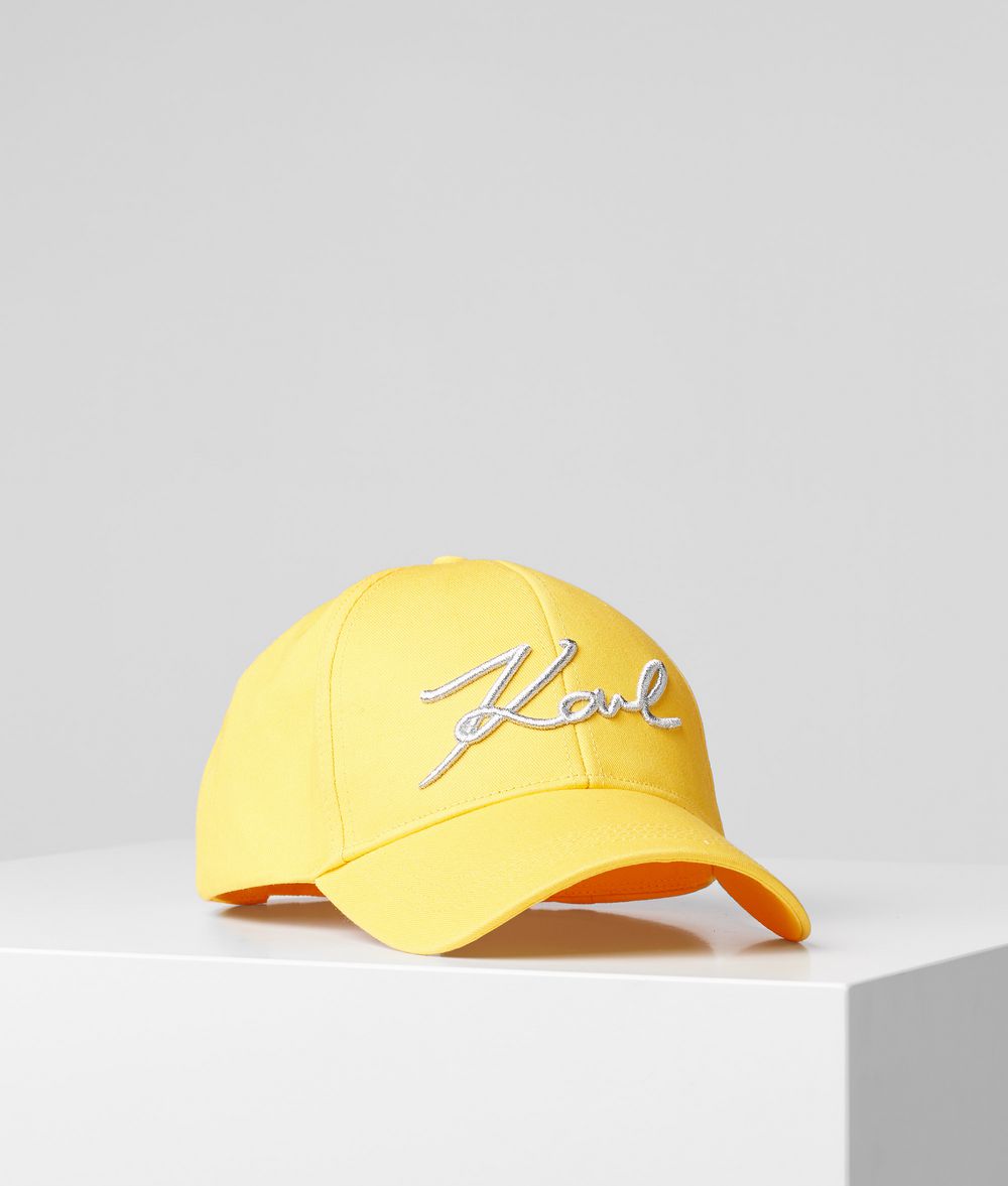 Karl Lagerfeld Mujer Gorra K/signature Amarillo 100% Algodón, Tamaño: OneSize