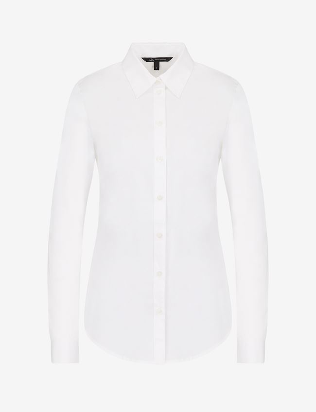 Armani Exchange Camicia A Maniche Lunghe Bianco Cotone, Elastan