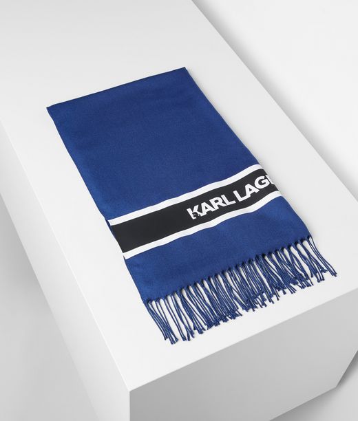 Karl Lagerfeld Uomo Foulard Con Logo Blu 65% Poliestere, 35% Viscosa, Taglia: OneSize