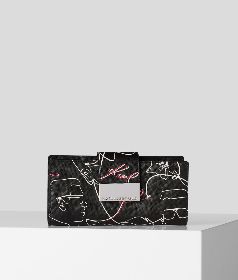 Karl Lagerfeld Donna K/mau Printed Large Zip Wallet Bianco E Nero 100% Poliuretano, Taglia: OneSize