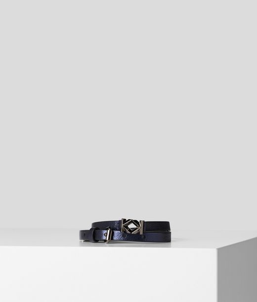 Woman Miss K Slim-waist Belt Metallic Navy 100% Cowhide - Size: S/M