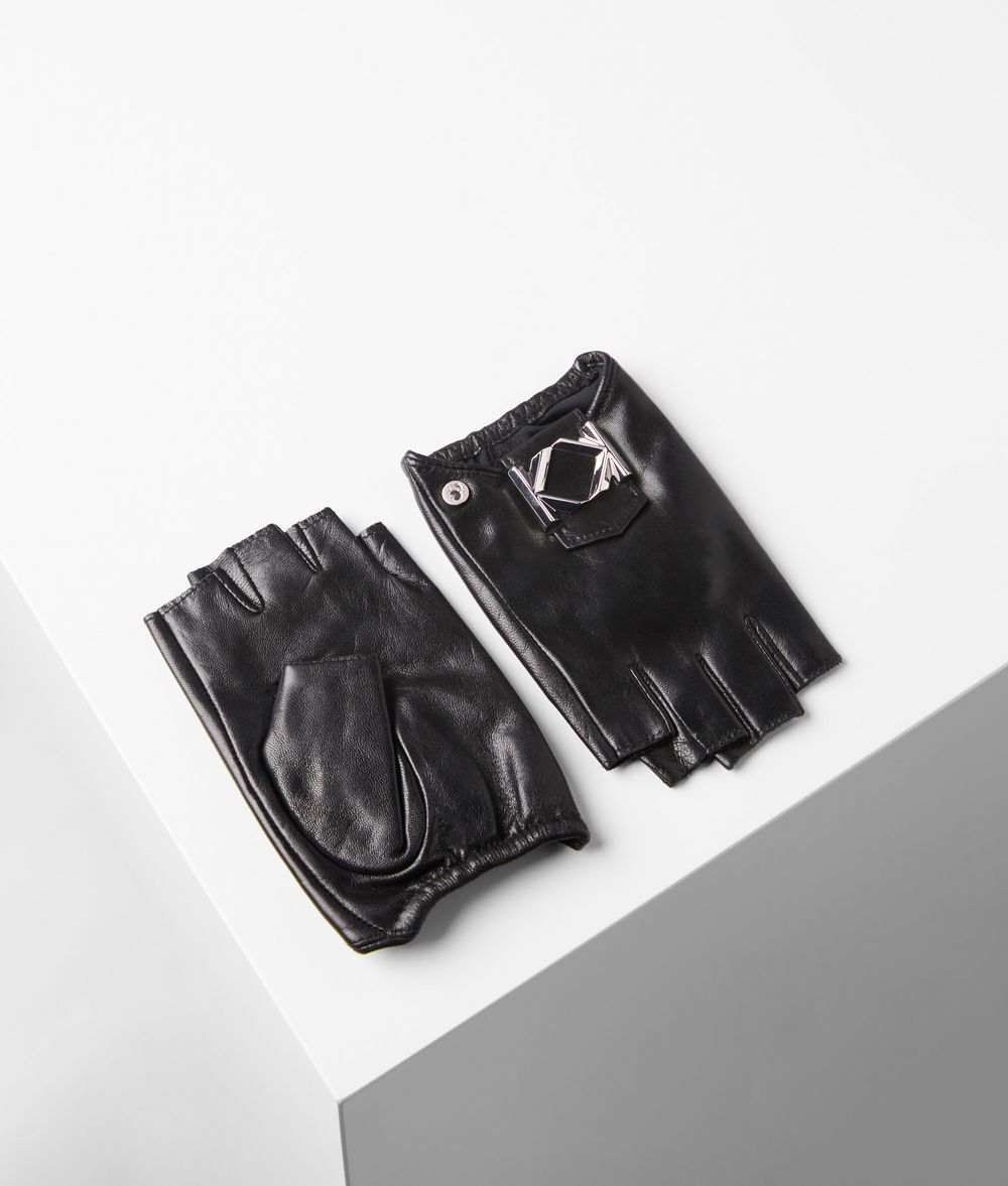 Karl Lagerfeld Mujer Mitones Miss K Black/nickel 100% Piel de cabra, Tamaño: S/M