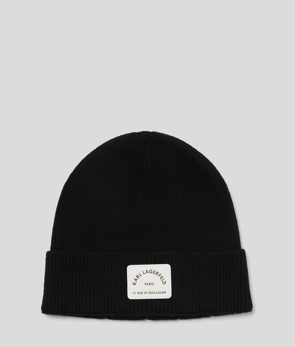 Karl Lagerfeld Mujer Gorro Rue St-guillaume Negro 100% Lana, Tamaño: OneSize
