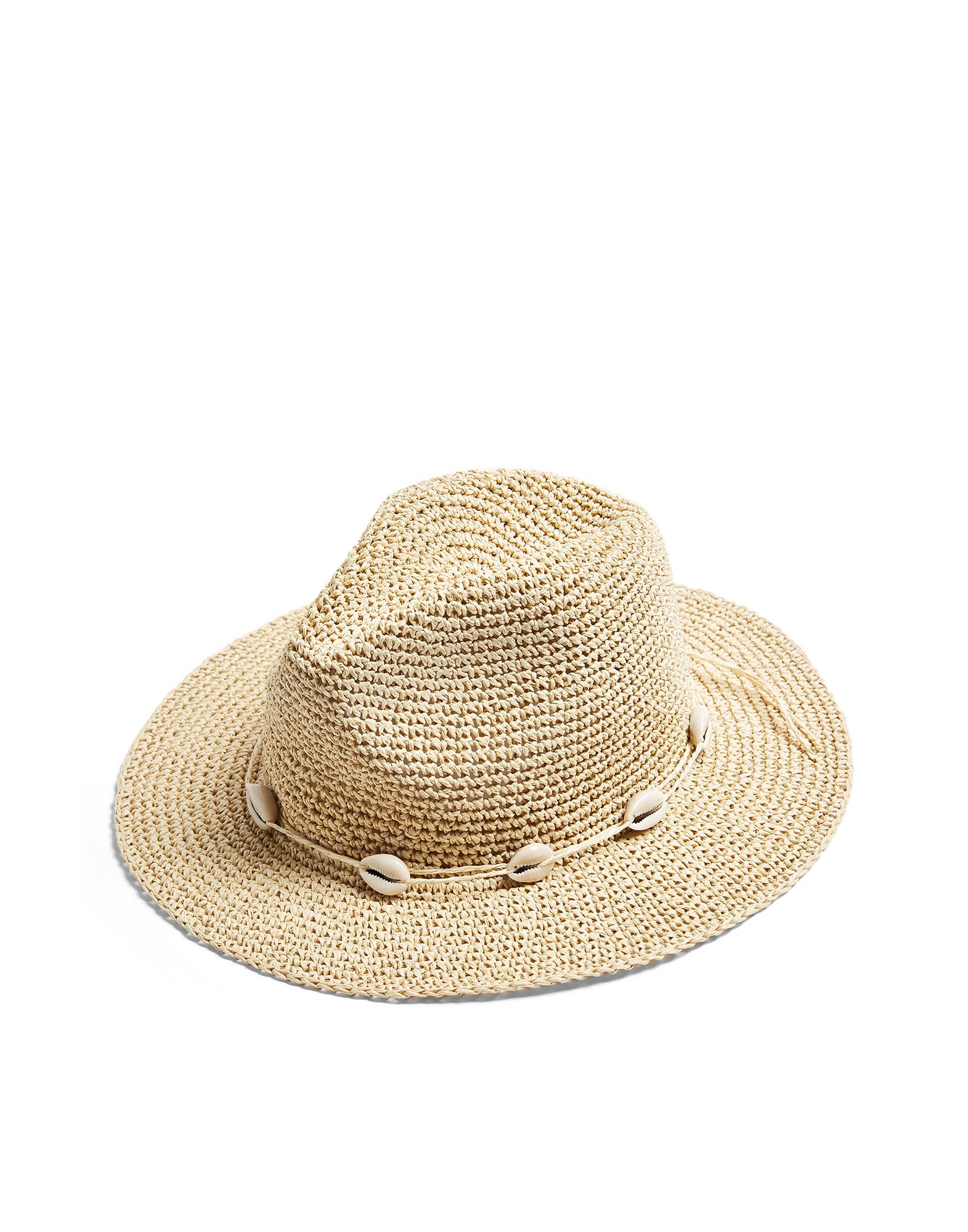 《セール開催中》TOPSHOP レディース 帽子 ベージュ one size 指定外繊維（紙） 100% NATURAL STRAW COWBOY HAT WITH SHELLS