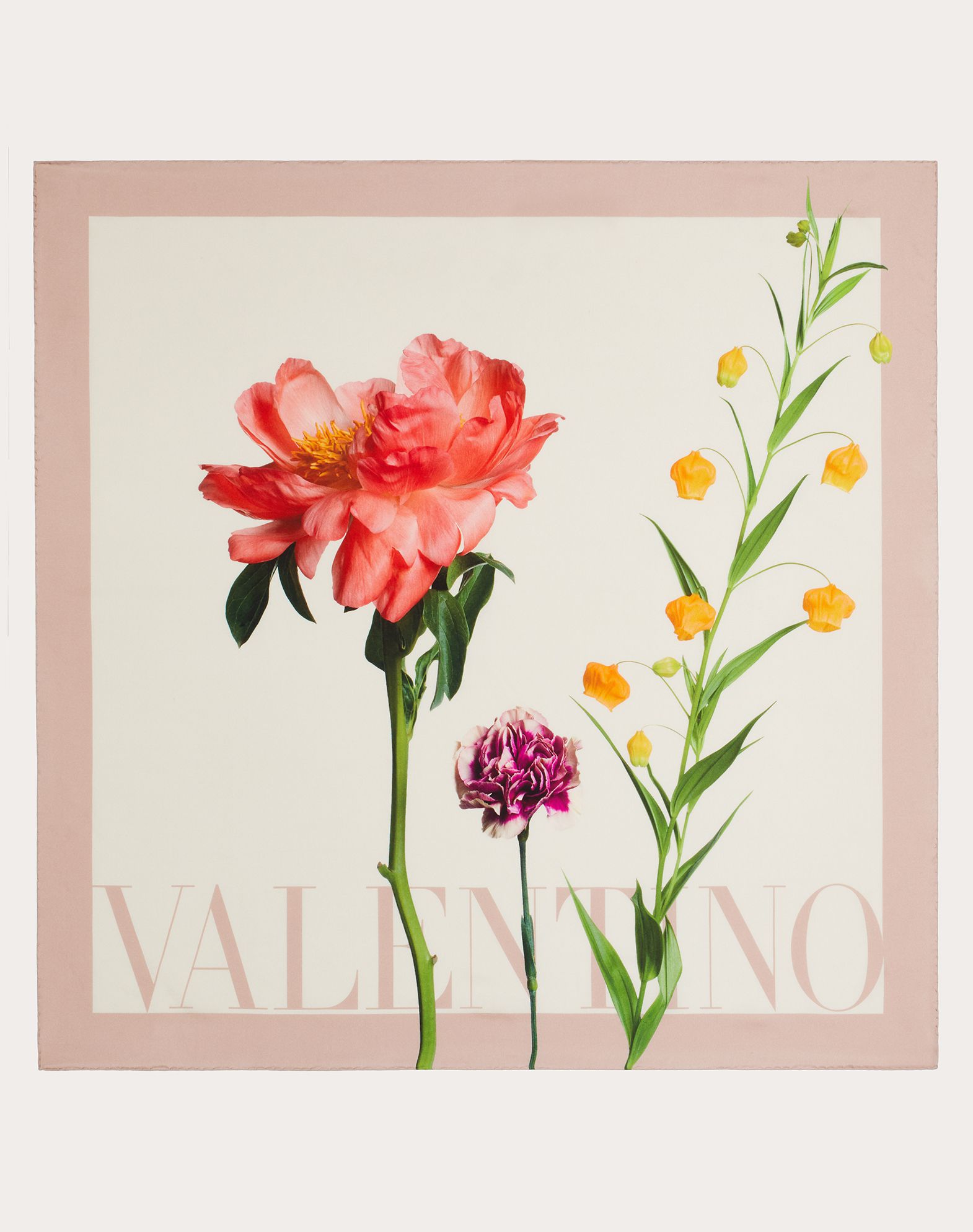 Valentino Garavani Flower Print Silk Twill Foulard 90x90 Cm / 35.4x35.4