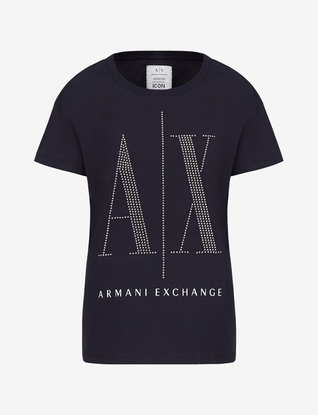 Armani Exchange T-Shirt Con Logo Blu Navy Cotone