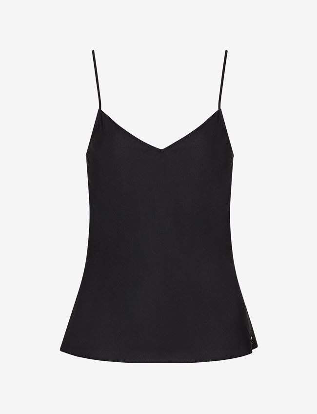 Armani Exchange Top A Tinta Unita Nero Poliestere, Elastomultiestere