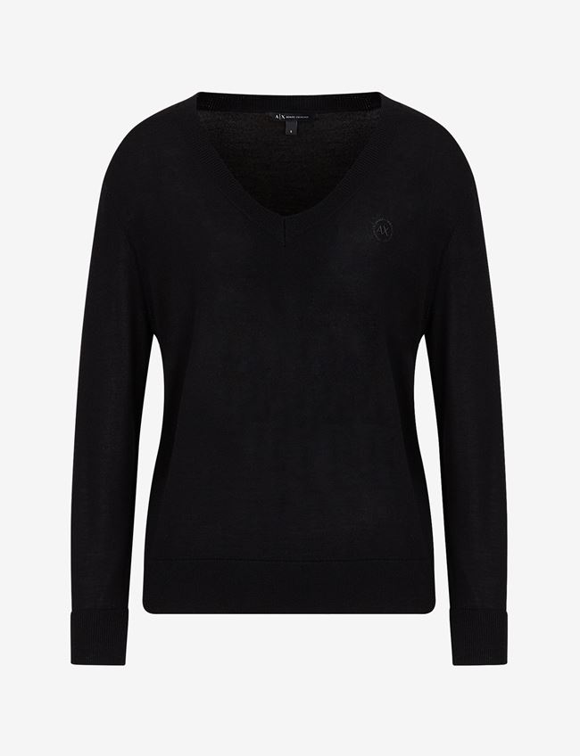 Armani Exchange Maglia Con Scollo A V Nero Lana Vergine