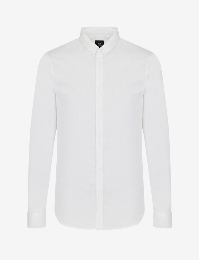 Armani Exchange Camicia A Tinta Unita Bianco Cotone, Poliammide, Elastan
