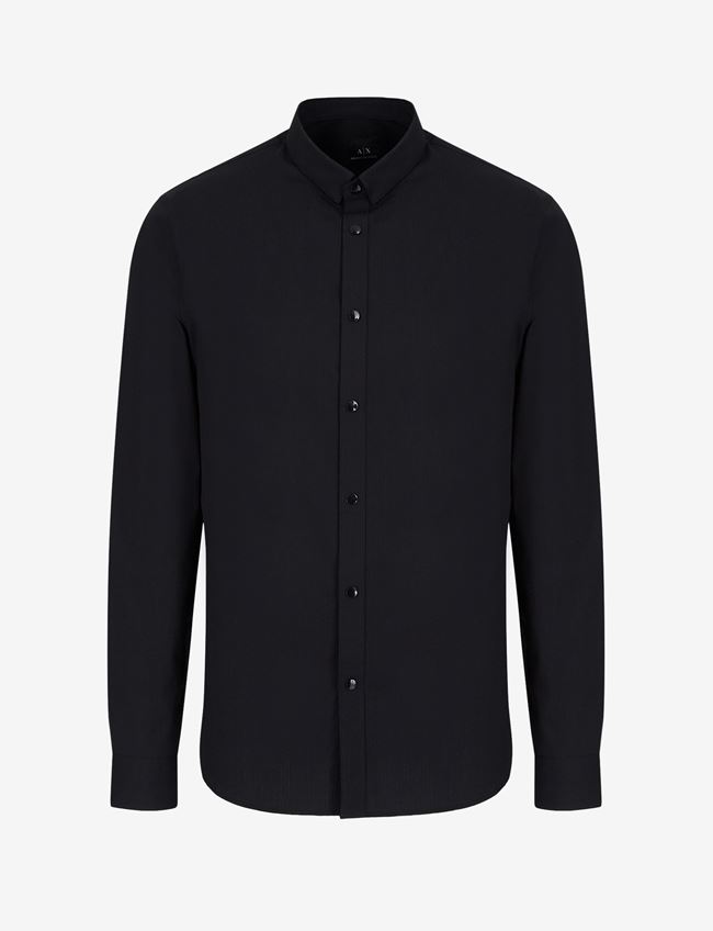 Armani Exchange Camicia A Tinta Unita Nero Cotone, Poliammide, Elastan