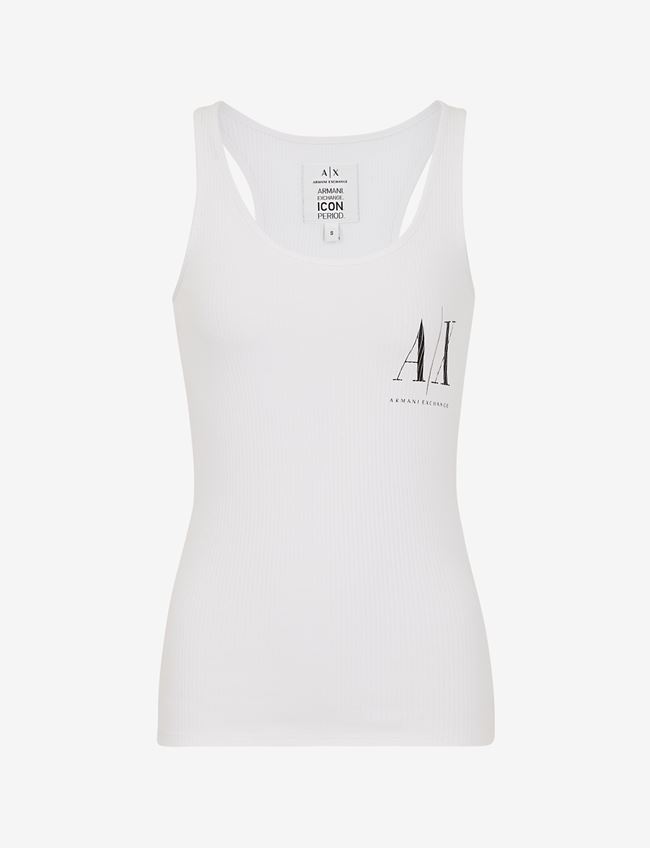 Armani Exchange Top A Tinta Unita Bianco Cotone, Modal, Elastan