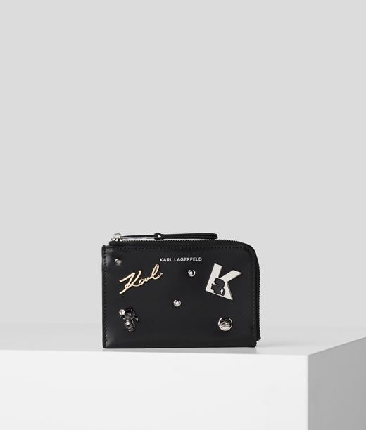 Karl Lagerfeld Damen K/seven Kartenetui Mit Metallansteckern Black 100% Kalbsleder, Größe: OneSize