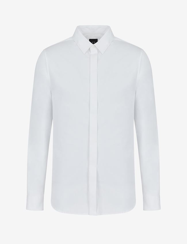 Armani Exchange Camicia A Tinta Unita Bianco 1 Cotone, Elastan