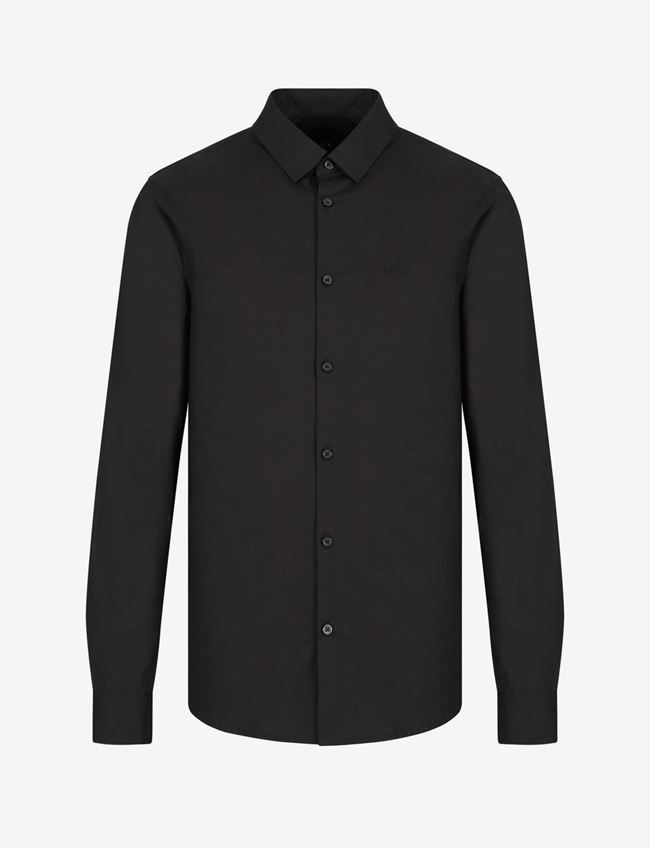 Armani Exchange Camicia A Tinta Unita Nero Cotone, Elastan