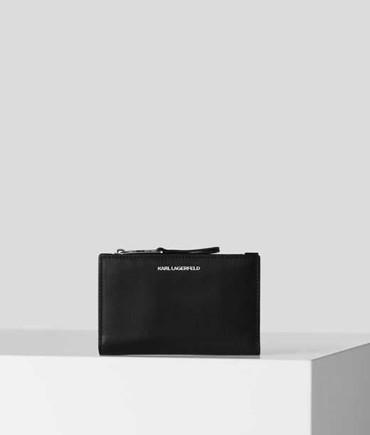 Karl Lagerfeld Damen K/ikon Klappkartenetui Black 100% Kalbsleder, Größe: OneSize