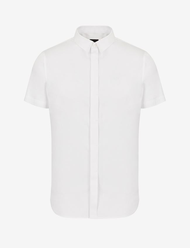 Armani Exchange Camicia A Tinta Unita Bianco Cotone, Elastan
