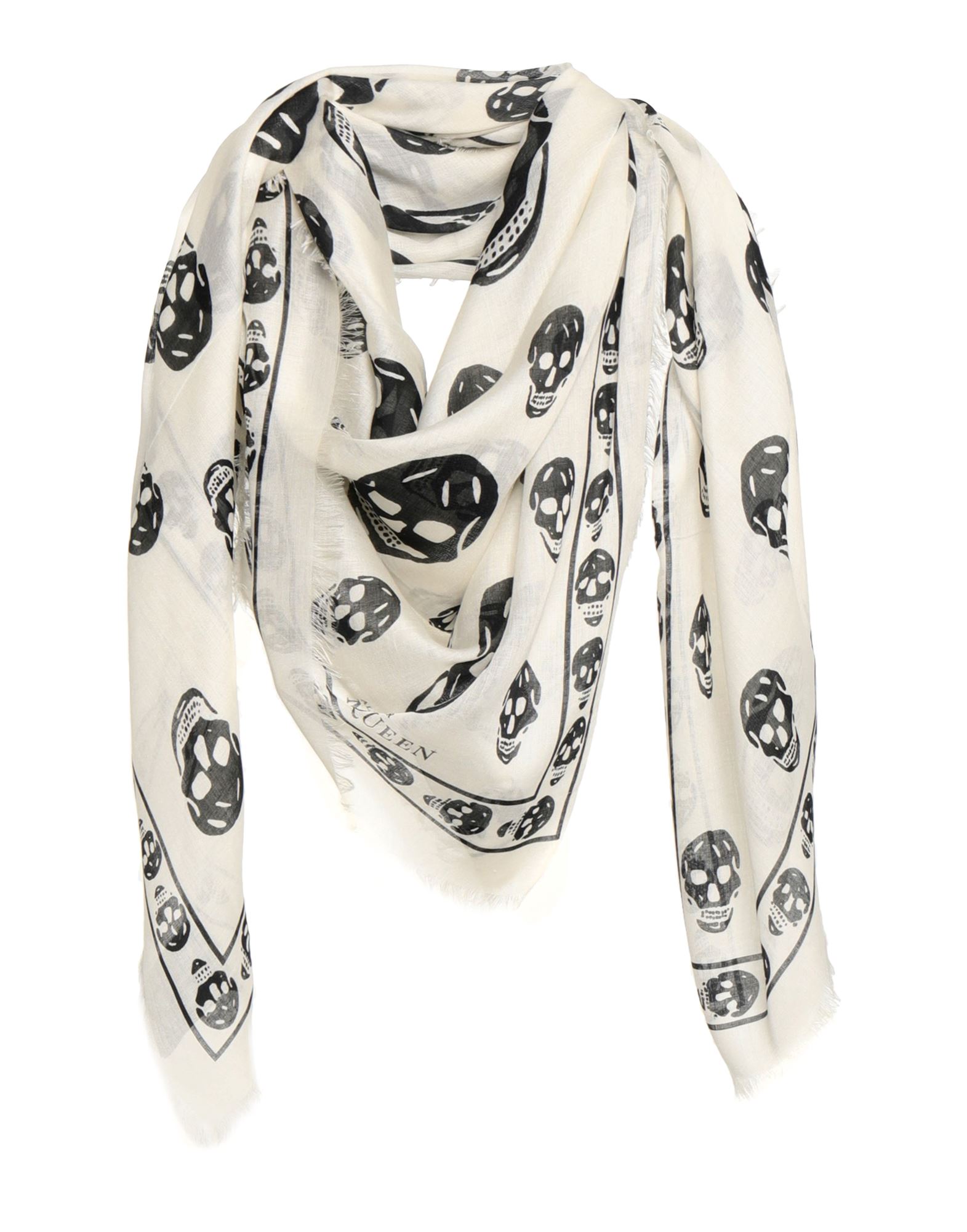 Alexander Mcqueen Contrasting Skull Print Scarf In Beige