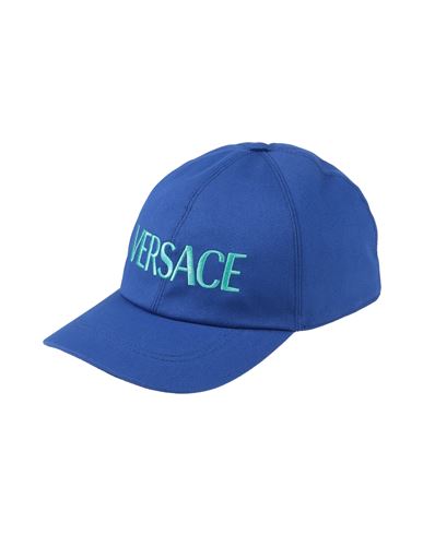 Versace Woman Hat Azure Size 7 Cotton, Viscose, Metallic Polyester, Paper Yarn In Blue