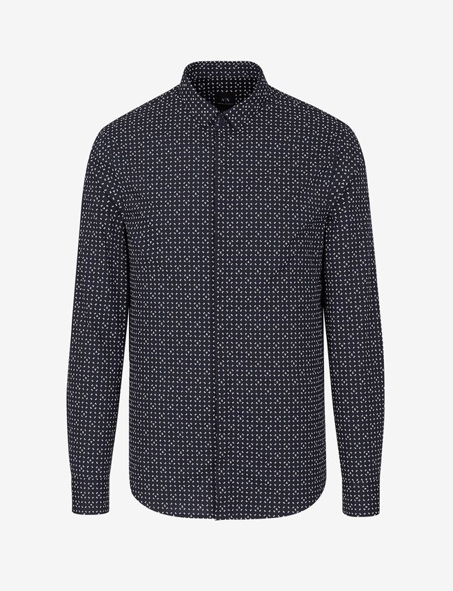 Armani Exchange Camicia Con Stampa Blu Navy Cotone, Elastan
