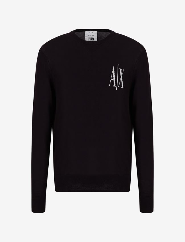 Armani Exchange Maglia Girocollo Blu Navy Lana Vergine