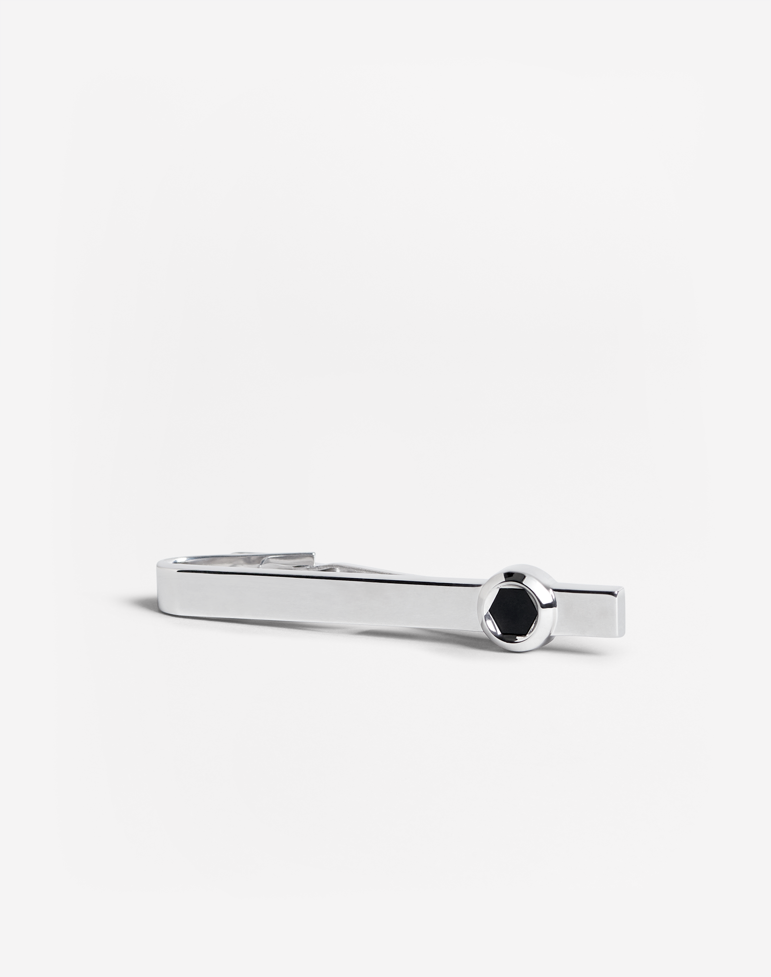 Dunhill Hex Coin Onyx Tiebar In Silver/crystal