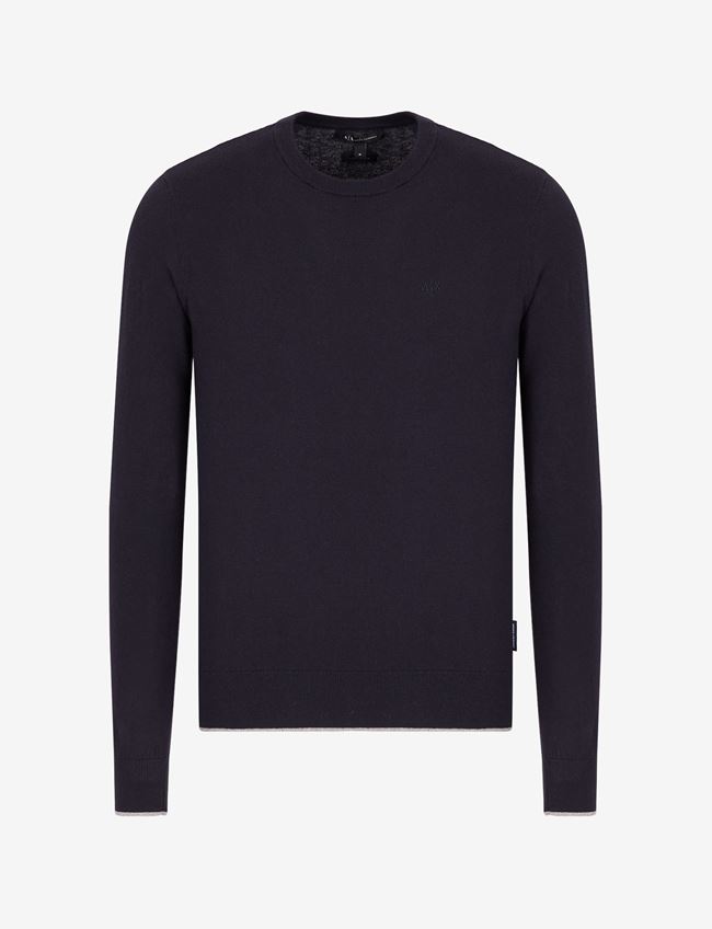 Armani Exchange Maglia Girocollo Blu Navy Cotone, Cashmere
