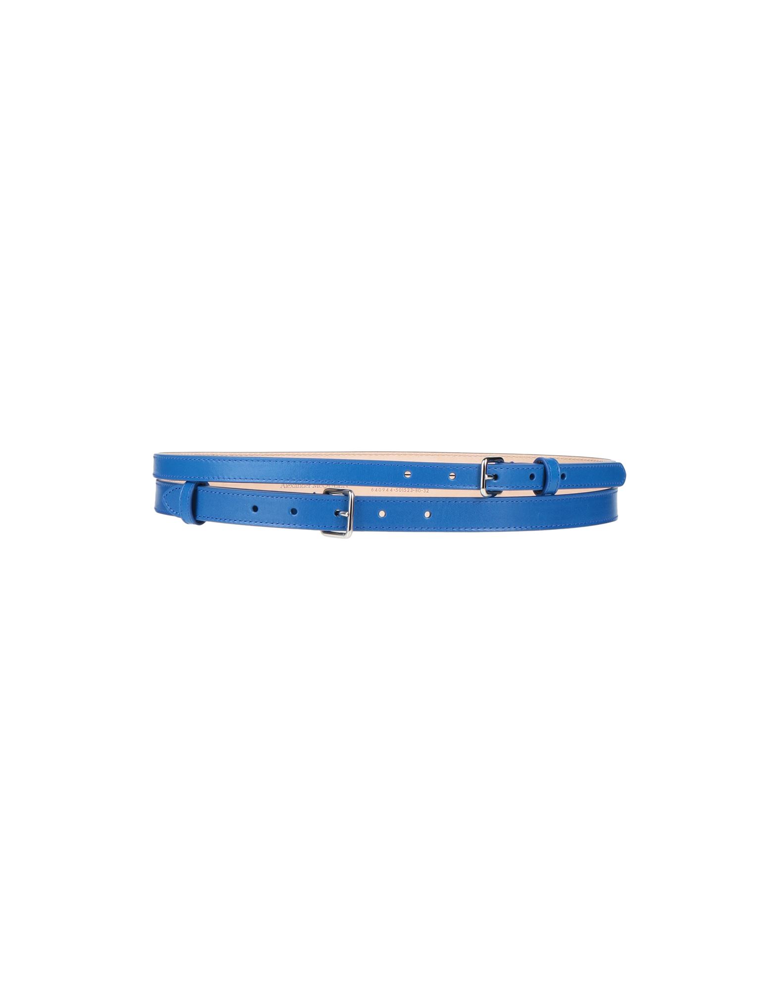 Shop Alexander Mcqueen Woman Belt Bright Blue Size 28 Soft Leather