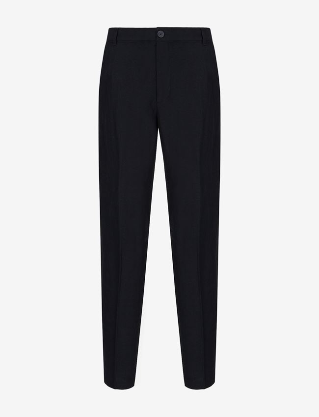 Armani Exchange Pantalone Chino Blu Navy Lino, Viscosa