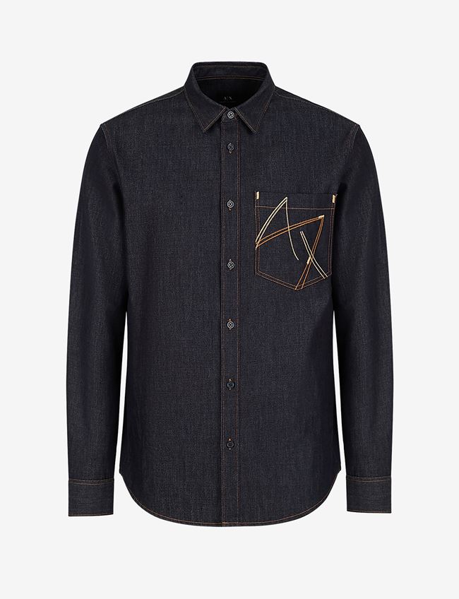 Armani Exchange Camicia A Tinta Unita Blu Cotone