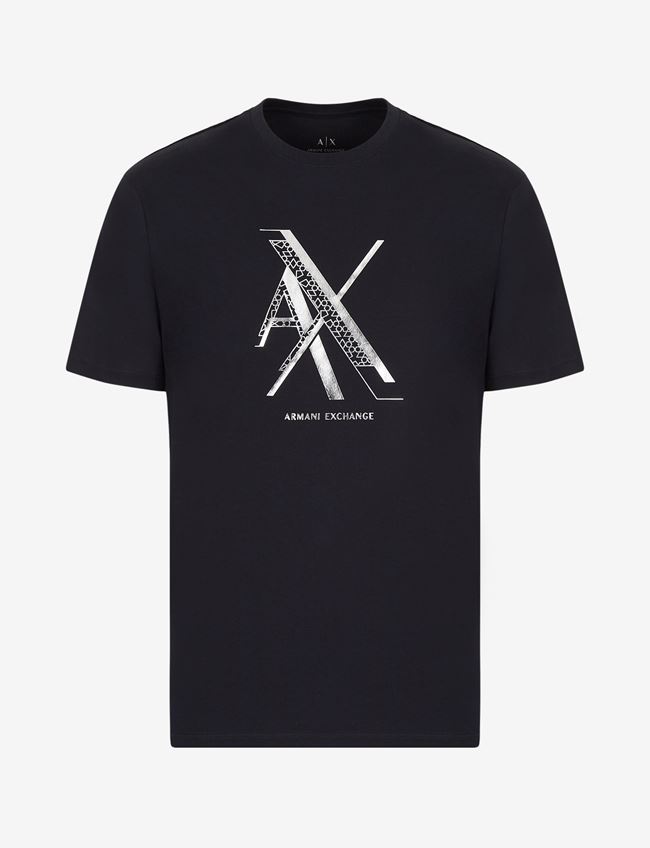 Armani Exchange T-Shirt Con Stampa Blu Scuro Cotone
