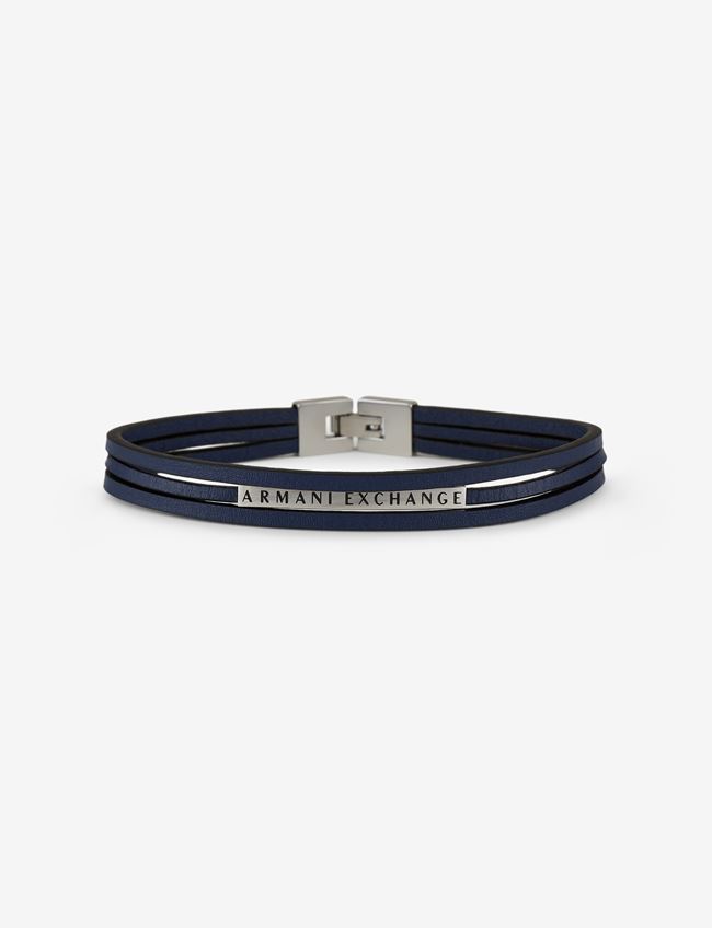 Armani Exchange Bracelets Blu Navy Pelle, Acciaio Inox