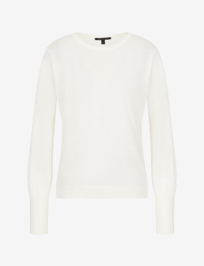 Armani Exchange Maglia Girocollo Avorio Lana Vergine