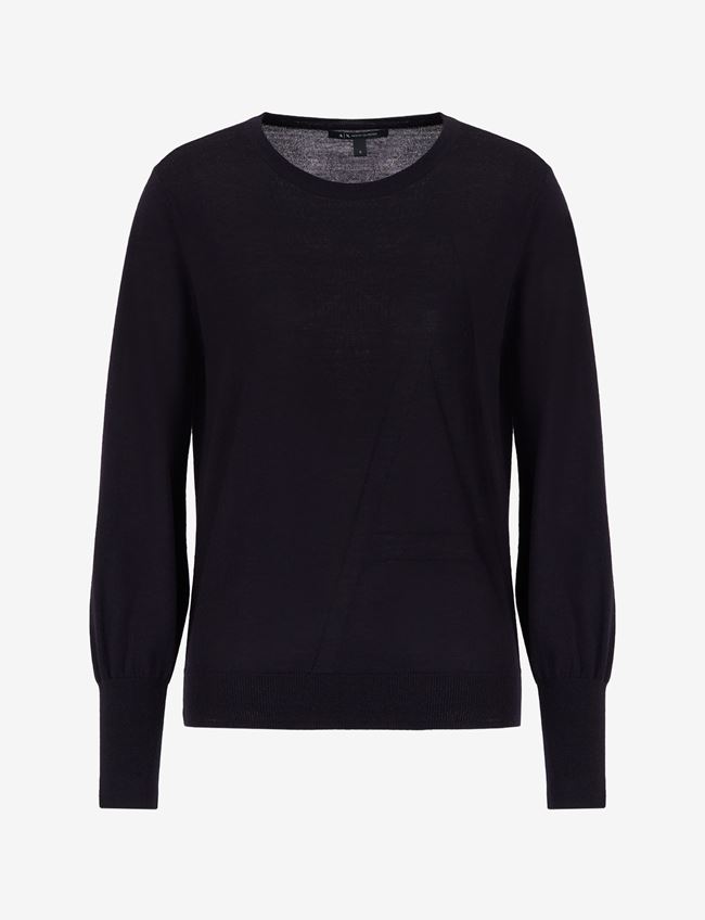 Armani Exchange Maglia Girocollo Blu Navy Lana Vergine